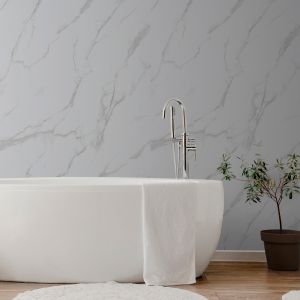 Carrara White Marble Matt PVC Shower Panel 1m