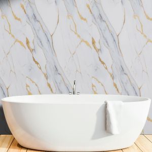 Gold White Marble PVC Shower Wall Panel 1m