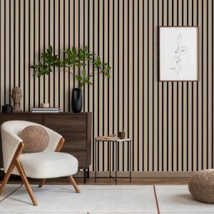 Natural Oak Acoustic Slat Wall Panel 0.6m x 2.4m