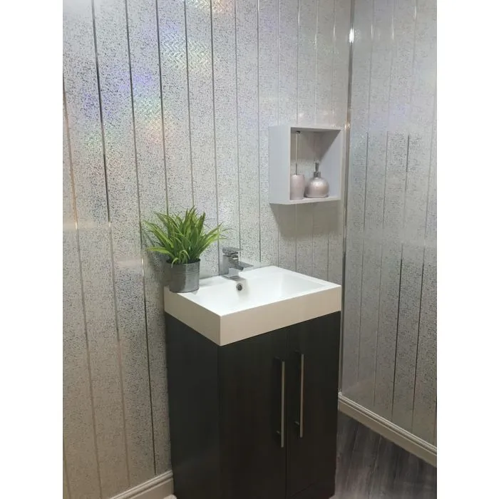 White Sparkle & Chrome Glitter 8mm Bathroom Cladding Shower Wall Panels Ceiling 